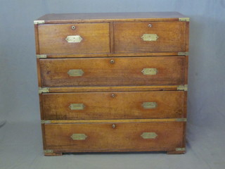 A handsome 19th Century camphor military chest, the upper  section fitted 2 short and 1 long drawer, the base fitted 2 long  drawers, with brass banding and brass countersunk handles to the  sides, 36", missing bracket feet,  ILLUSTRATED  FRONT COVER