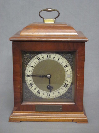 A Smiths reproduction Georgian style bracket clock with square  gilt dial and silvered chapter ring, contained in a walnut case 7"   ILLUSTRATED