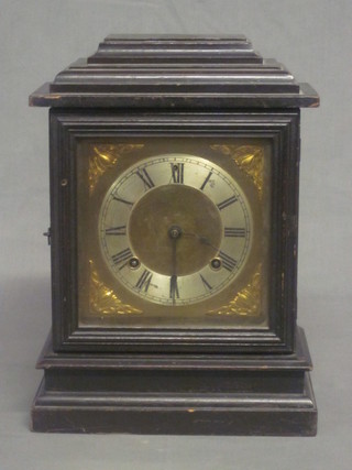 An American 8 day chiming bracket clock with gilt dial, silver chapter ring and Roman numerals