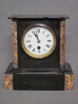 A 19th Century French 8 day mantel clock with enamelled dial  and Roman numerals contained in a two colour marble case