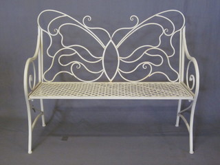 A white painted folding metal garden bench 48"