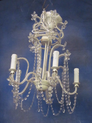 A white painted metal 5 light electrolier hung lozenges