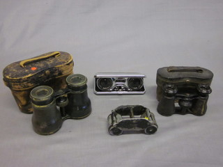 A pair of French Lemaire opera glasses and 2 other pairs of  opera glasses and a magnifying glass