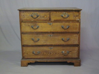 A 17th/18th Century elm chest of 2 short and 3 long graduated  drawers, raised on bracket feet 38"