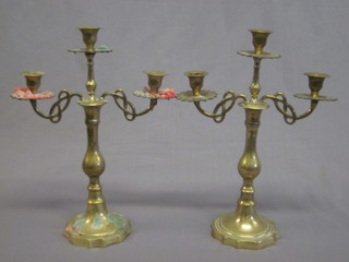 A pair of brass 3 light candelabrum 14"