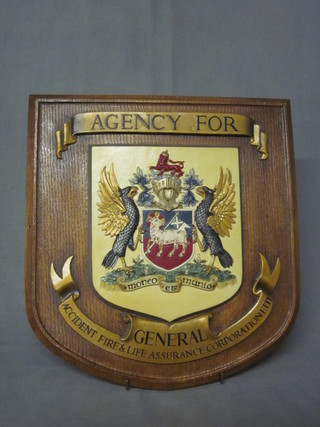 An oak and plastic plaque - Agents For General Accident Fire Insurance Company 14"