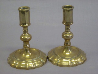 A pair of brass stub candlesticks 5"