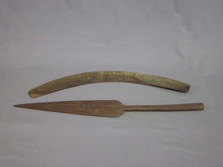 An African wooden dance spear together with a boomerang