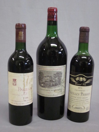 A magnum bottle of 1969 Chateau Lafite Rothschild together with a bottle of 1965 Pauillac and a bottle of 1971 Vieilles  Pierres