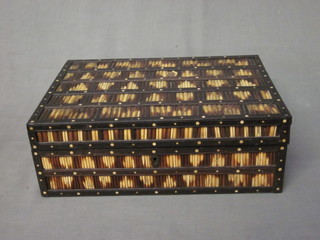 A 19th Century porcupine quill box with hinged lid 11"