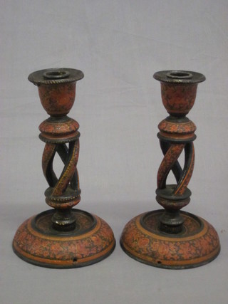 A pair of Moorish style spiral candlesticks 6 1/2"