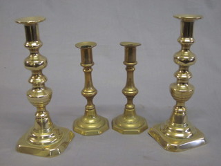 2 pairs of 19th Century brass candlesticks 9" and 6 1/2"