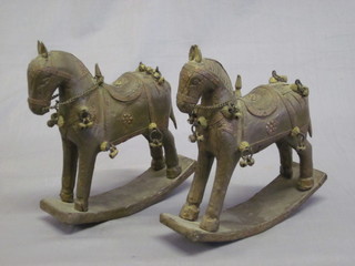 A pair of Eastern metal covered figures of miniature walking horses 7"