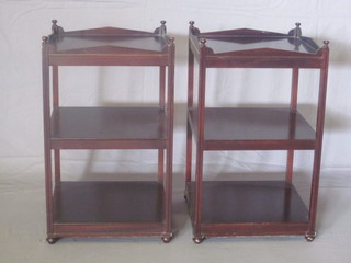 A pair of square mahogany 3 tier what-nots 17"