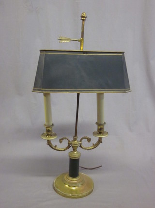 A gilt metal twin branch desk lamp