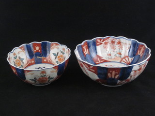 2 19th Century Japanese Imari porcelain bowls with lobed  borders 7" and 6"