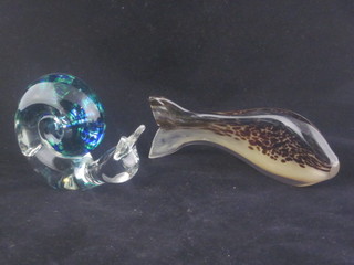 A Wedgwood glass model of a fish 7" and a ditto snail 5"