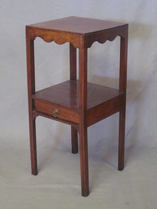 A square Georgian mahogany 2 tier wash stand, the base fitted a drawer and raised on square tapering supports 14"