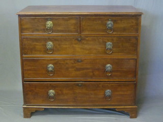 A Georgian mahogany chest of 2 short and 3 long drawers with  lion mask drop handles, raised on bracket feet 44"   ILLUSTRATED