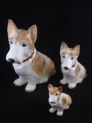 A set of 3 Sylvac graduated figures of brown glazed seated dogs