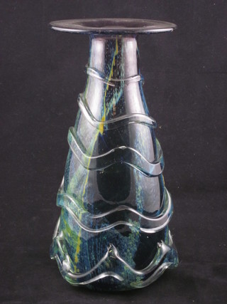 A Murano blue club shaped glass vase 9"