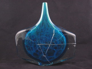 A blue bottle shaped vase, base marked Mdina Glass 1977, 9  1/2"