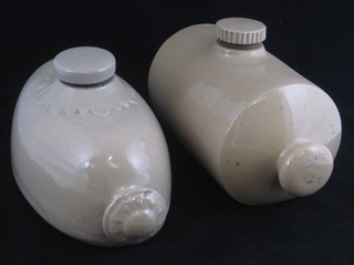 2 brown glazed pottery hotwater bottles