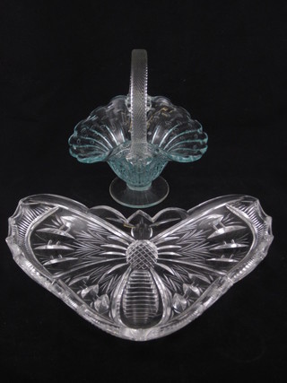 A cut glass bowl in the form of a butterfly 12" together with a  glass basket