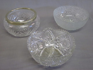 3 various cut glass bowls