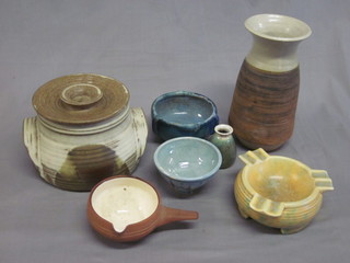 A circular Art Pottery twin handled tureen 9", do. vase and a collection of other items of Art Pottery