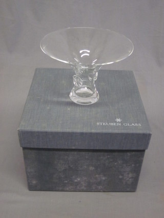 A Steuben waisted glass vase 5 1/2", complete with original box