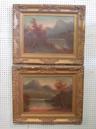 W Collins, a pair of Victorian oil on boards "Mountain Lakes"  13" x 17" contained in gilt frames
