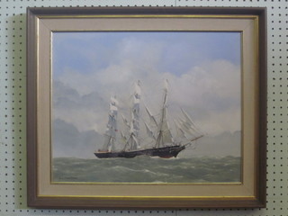 Bill Valentine, oil on board "The Clipper Black Adder in Full  Sail" 15" x 19"