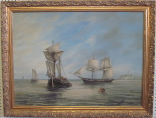 Max Parsons, oil on board "Moored Sailing Ships" 20" x 27"