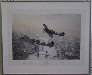 Robert Taylor, a signed coloured print "Victory Salute" signed  by Bob Stanford Tuck and Alan Reeve? 12" x 18"