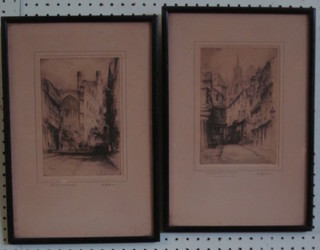 F Robinson, a pair of etchings "Chester Cathedral and Castle Gate Newcastle Upon Tyne" 8" x 5 1/2"
