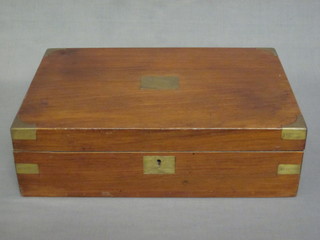 A Victorian rectangular mahogany and brass banded trinket box  with hinged lid 13"