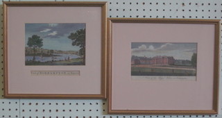 A pair of 18th Century coloured prints "View of a Roehampton  and View of the Royal Palace at Kensington" 5" x 6 1/2"