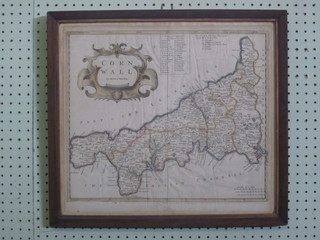 Robert Morden, a coloured map "Cornwall", crease to the centre and some to the margin, 16" x 18"