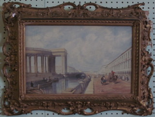 18th Century watercolour drawing after Roberts "Venetian Scene  with Canal and Figures", contained in a decorative gilt frame, 9"  x 14"  ILLUSTRATED