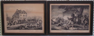 Monochrome prints, a pair, "Headquarters Waterloo 1815 and  Horse Guards at the Battle of Waterloo" 7" x 11", contained in  Hogarth frames