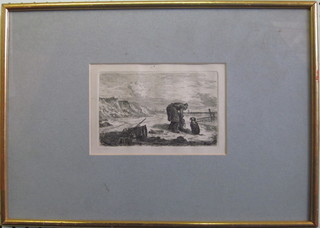 Joseph Stannard, etching "The Beach at Mundesley", the reverse with William Weston Gallery Label, 4" x 6"