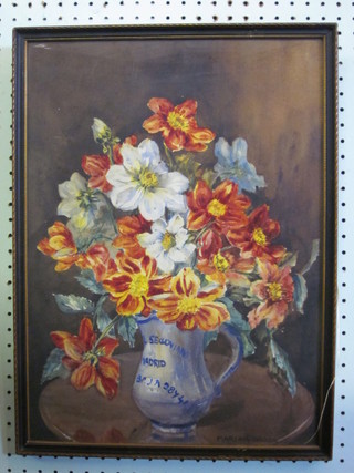 Marion Broom, watercolour, still life study "Jug of Flowers" 18"  x 13"  ILLUSTRATED