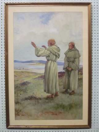 Evelyn Stuart Hardy, watercolour drawing "Two Standing Monks  on Iona" 28" x 18", monogrammed ESH