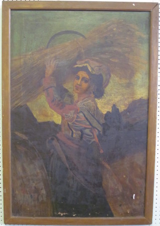 Victorian oil on canvas "Lady with Sheaves of Corn" 35" x 23"