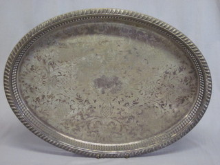 An oval silver plated galleried tea tray 21"