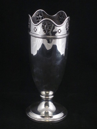 A silver specimen vase with pierced and wavy border,  Birmingham 1921, 7"