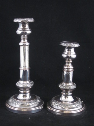 A pair of 19th Century silver plated telescopic candlesticks with detachable sconces