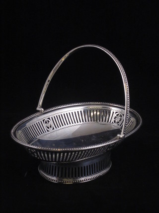 A pierced silver boat shaped basket with bead work border,  Sheffield 1911, 4 ozs