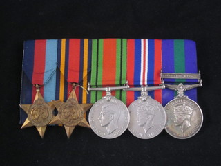 A group of 5 medals comprising 1939-45 Star, Burma Star,  British War medal and Victory medal, George VI Issue Army RAF General Service medal 1 bar Palestine 1945-1948, to  1450225 Corporal J V Payne RAF